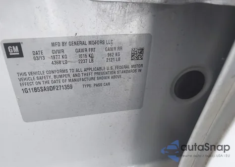 2013 Chevrolet Malibu 1Ls z USA, uszkodzony, nr VIN 1G11B5SA9DF271359